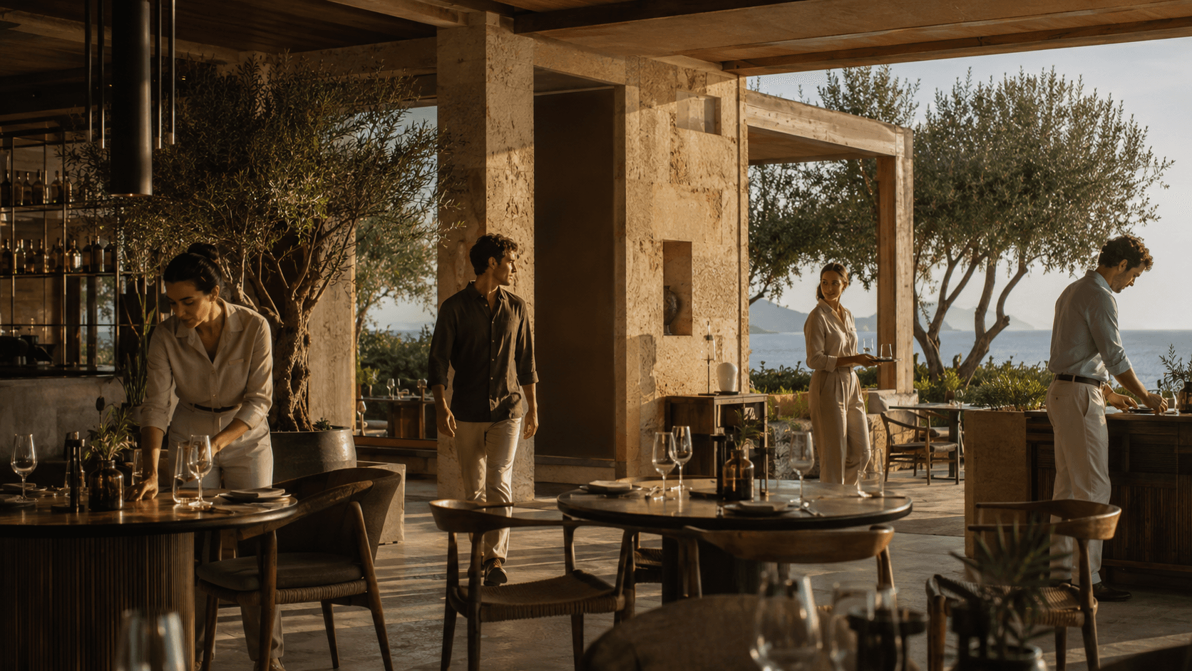 ARA Ladies and Gentlemen bringing a contemporary Mediterranean hotel to life together before evening service