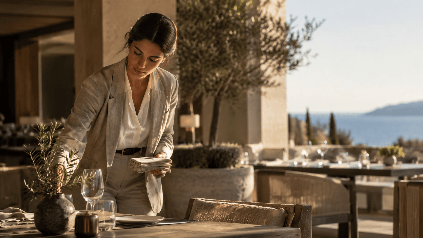 An ARA Lady or Gentleman exercising quiet judgement and responsibility within a contemporary Mediterranean hotel