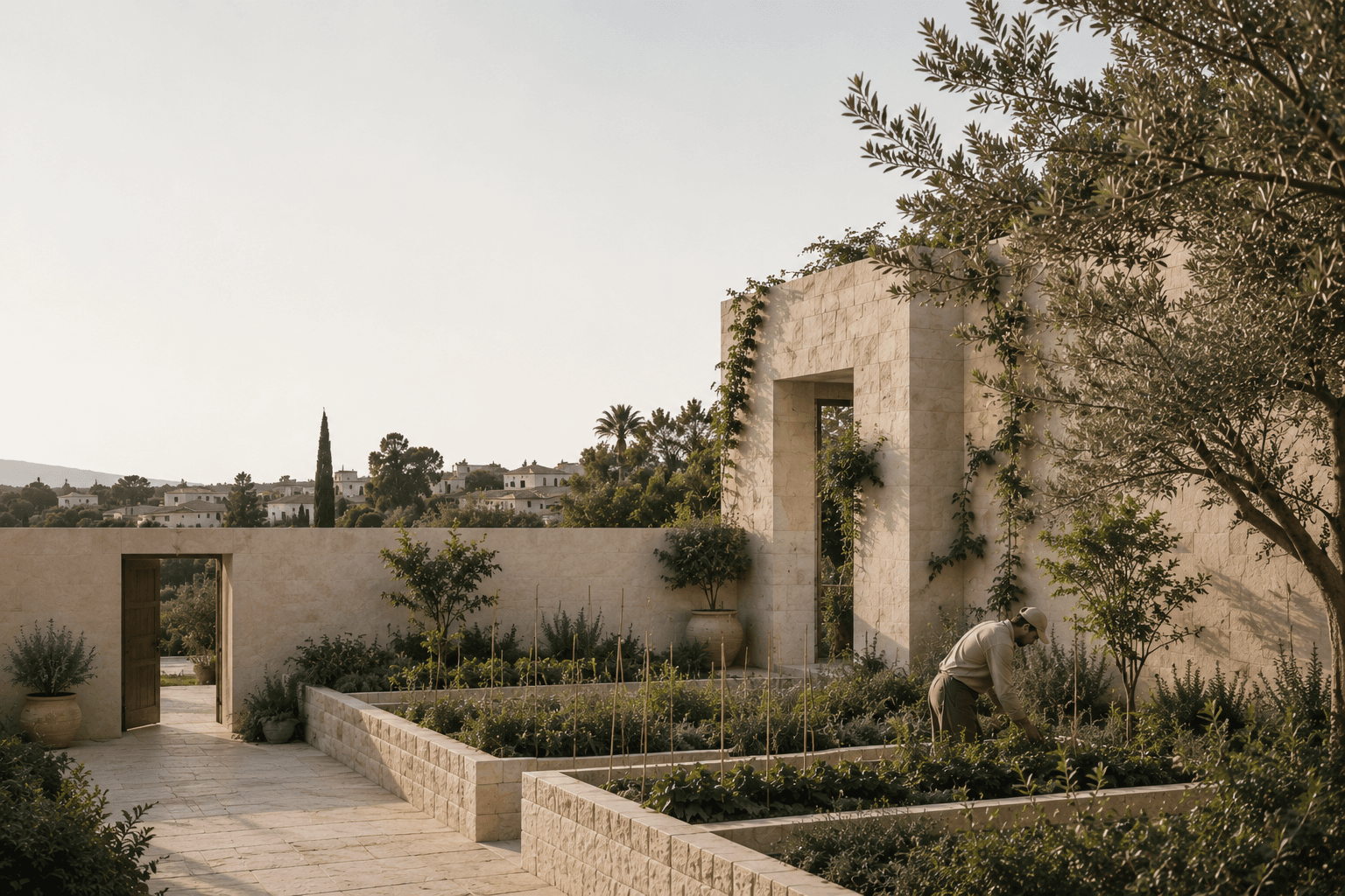 A garden and architectural setting within its landscape, showing the individuality and community character of a place
